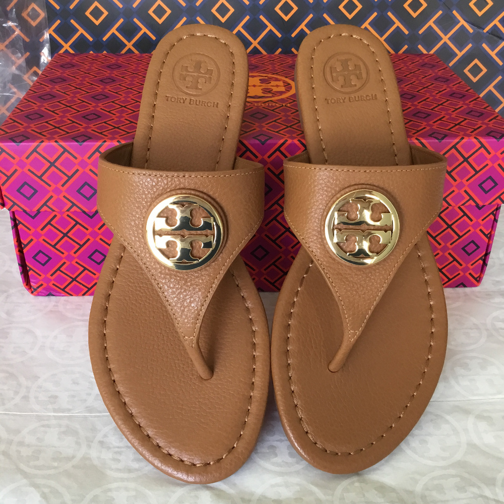 TORY BURCH JUDY FLAT SANDAL THONGS TAN LEATHER 6.5
